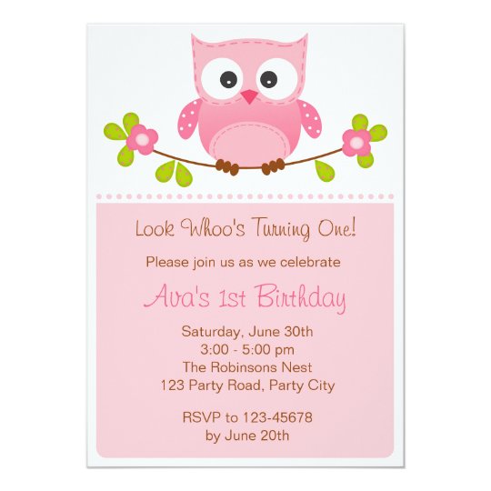 Owl Invitation Girl 1st Birthday Baby Shower Zazzle Co Uk
