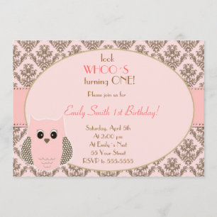Owl Invitation Girl Birthday Party Pink Gold