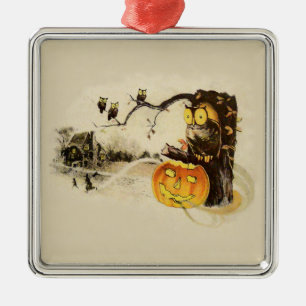Owl Jack O' Lantern Pumpkin Tree Metal Tree Decoration