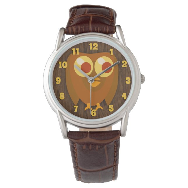 Owl Keep Time Cute Bird Fun Cartoon Art Watch (Front)