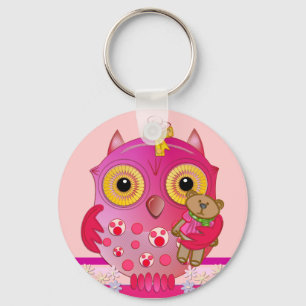 Owl keychain with Baby owl and her bear