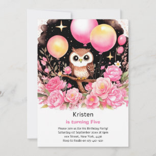 Owl Kids Girl Birthday Invitation