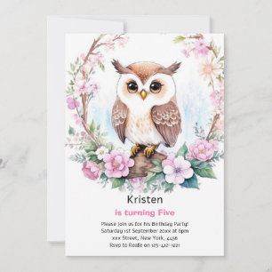 Owl Kids Girl Birthday Invitation
