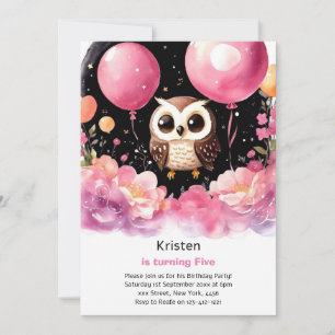 Owl Kids Girl Birthday Invitation