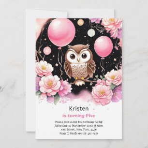 Owl Kids Girl Birthday Invitation