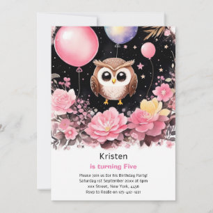 Owl Kids Girl Birthday Invitation