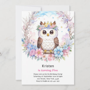 Owl Kids Girl Birthday Invitation