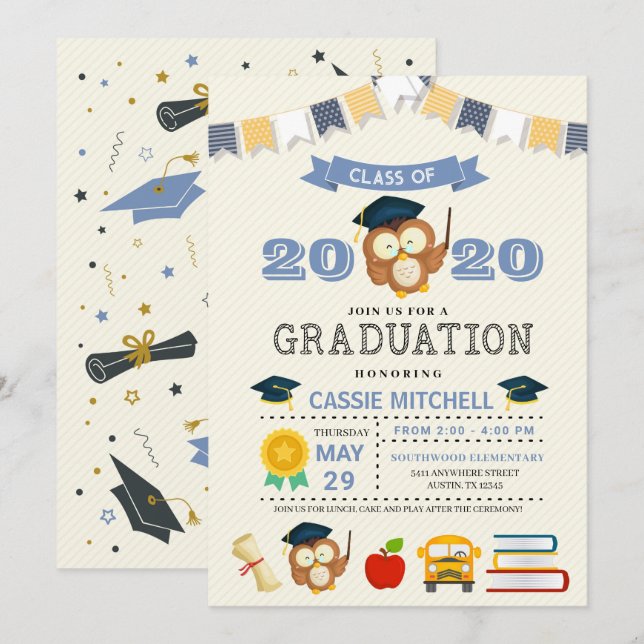 Owl Kids Graduation Announcement Invitation (Front/Back)