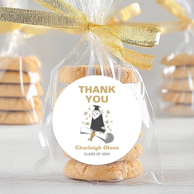 Owl Kindergarten / Preschool Graduation Thank You Classic Round Sticker (Creator Uploaded)