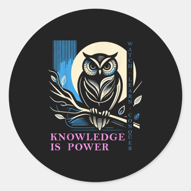 Owl - Knowledge Is Wer - Wisdom Owl Design  Classic Round Sticker (Front)