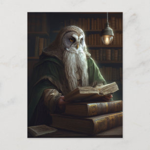 Owl Librarian Fantasy Art Postcard