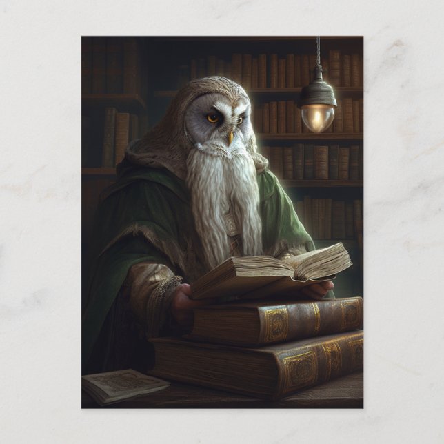 Owl Librarian Fantasy Art Postcard (Front)