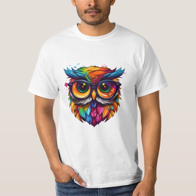Owl Librarian: Graffiti Colorful T-shirt Art (Front)