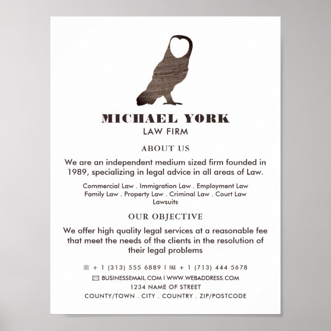 Owl Logo, Legal Services Advertising Poster (Front)