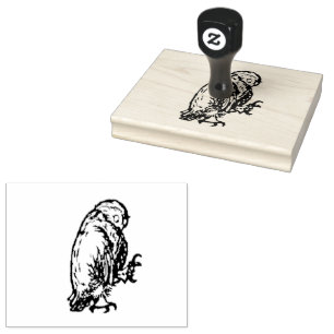 Owl Looking at his Claw Rubber Stamp