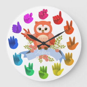 Owl love ASL Sign language rainbow  customisable Large Clock