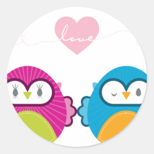 OWL LOVE :: bright girl + boy Classic Round Sticker