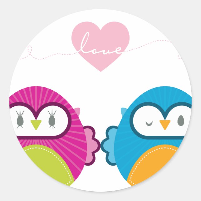 OWL LOVE :: bright girl + boy Classic Round Sticker (Front)
