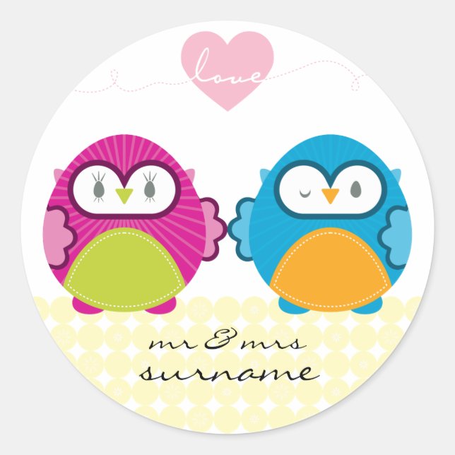 OWL LOVE :: bright girl + boy Classic Round Sticker (Front)