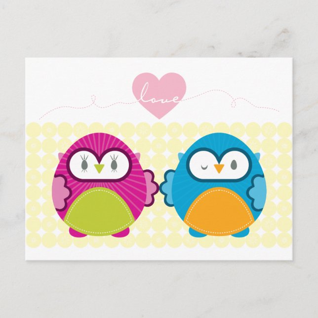 OWL LOVE :: bright girl + boy Postcard (Front)
