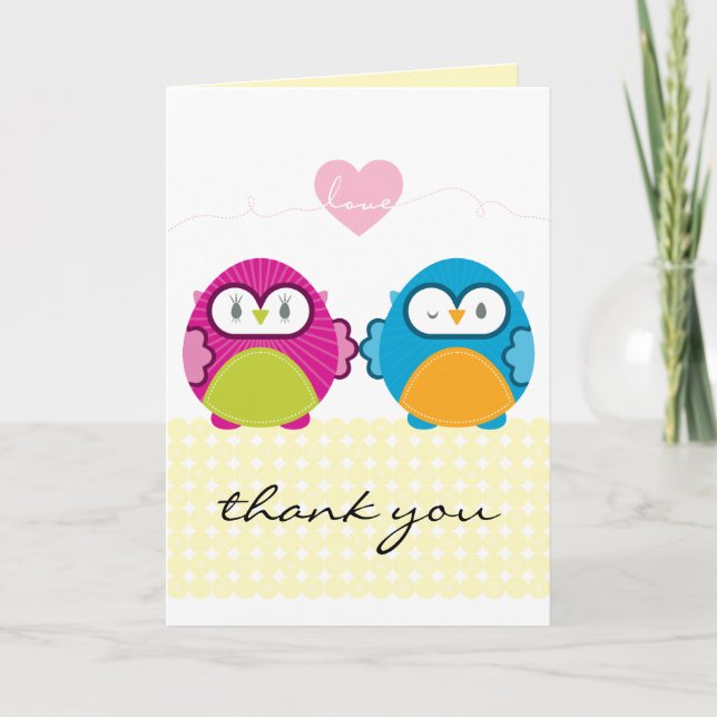 OWL LOVE :: bright girl + boy Thank You Card (Front)