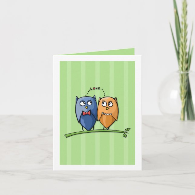 Owl Love green Note Card (Front)