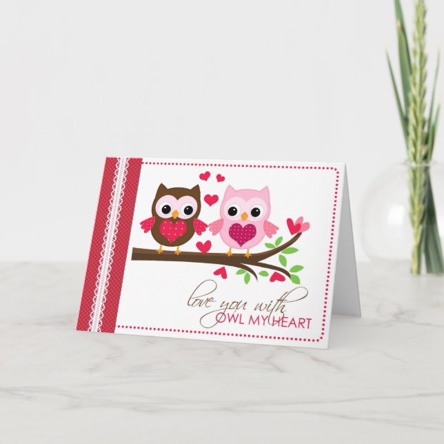 Owl Love on the Branch Greeting Card / Note Card (Front)