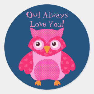 Owl Love You Valentine Round Sticker, Glossy Classic Round Sticker