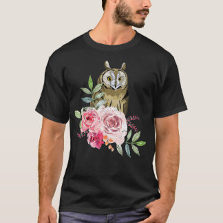 Owl Lover Flower Roses Wise Bird Animal Vintage Ow T-Shirt