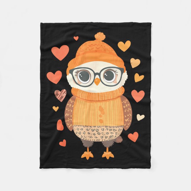 Owl Lover Heart Girls Valentine’s Day Women Owl  Fleece Blanket (Front)