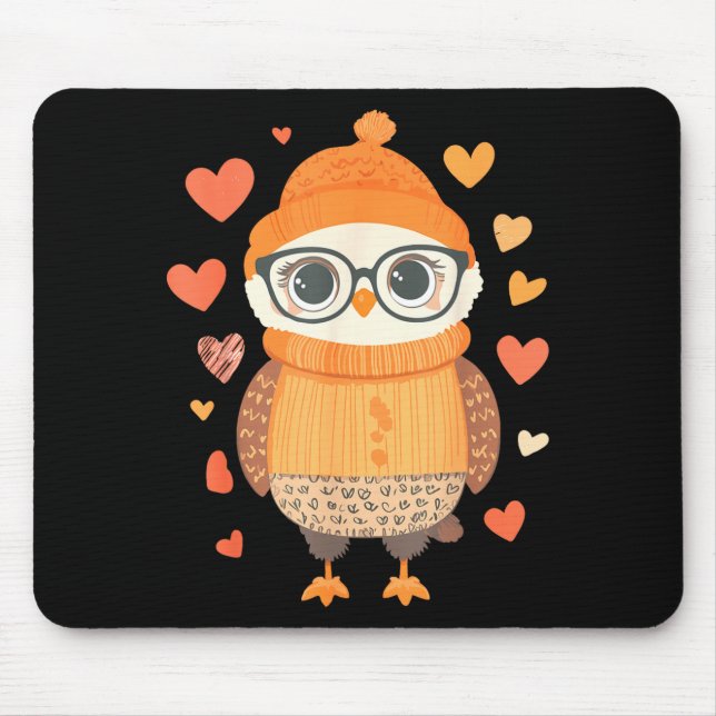 Owl Lover Heart Girls Valentine’s Day Women Owl  Mouse Mat (Front)