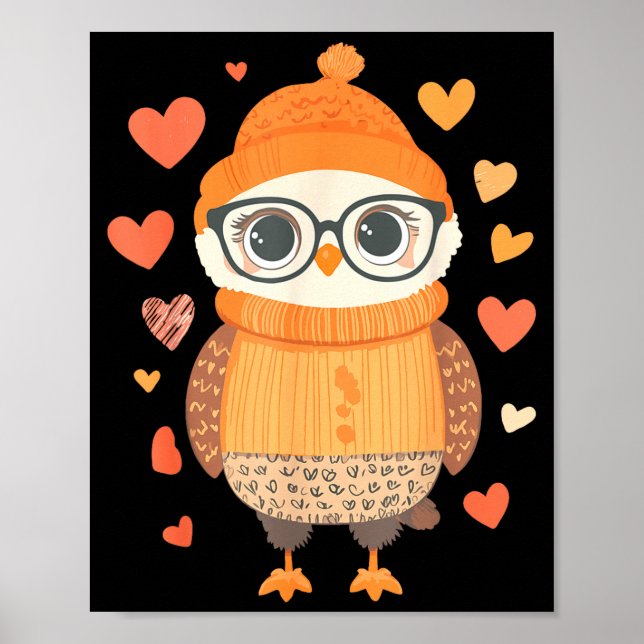 Owl Lover Heart Girls Valentine’s Day Women Owl  Poster (Front)