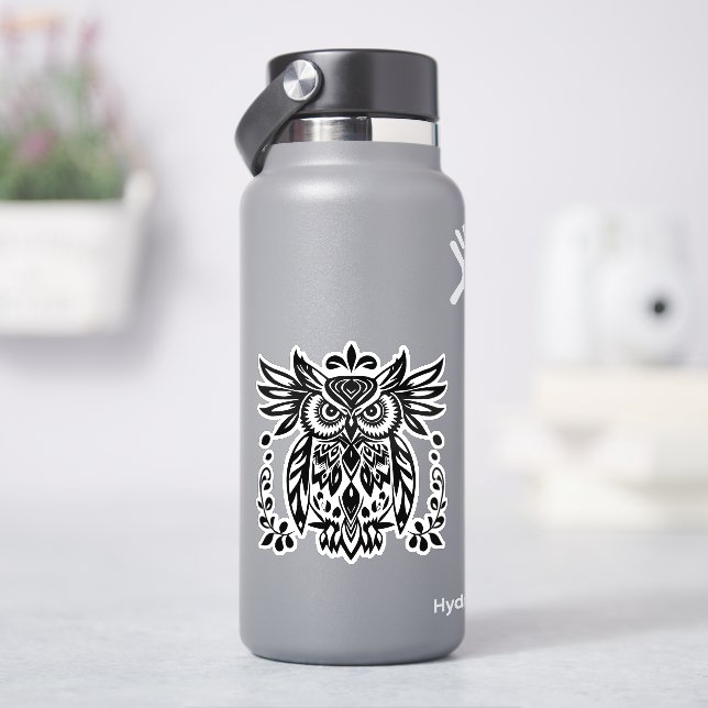 Owl Lovers Rustic Woodlands Black White Bohemian  (HydroFlask)