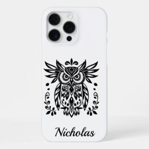 Owl Lovers Rustic Woodlands Black White Bohemian iPhone 16 Pro Max Case