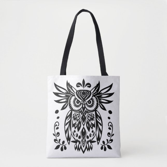 Owl Lovers Rustic Woodlands Black White Bohemian Tote Bag (Front)