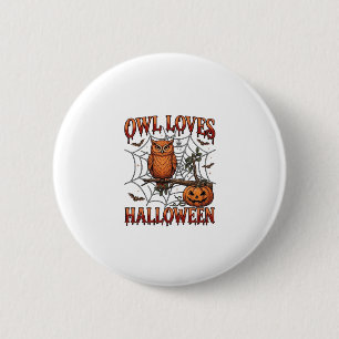 Owl Loves Halloween Orange Spider Web Pumpkin_1 6 Cm Round Badge