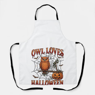Owl Loves Halloween Orange Spider Web Pumpkin_1 Apron