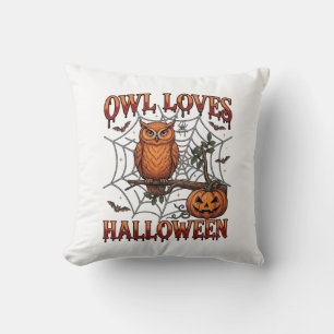 Owl Loves Halloween Orange Spider Web Pumpkin_1 Cushion
