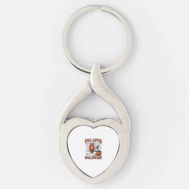 Owl Loves Halloween Orange Spider Web Pumpkin_1 Key Ring (Front)
