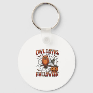 Owl Loves Halloween Orange Spider Web Pumpkin_1 Key Ring
