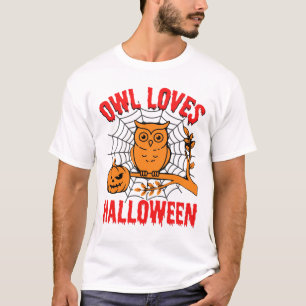 Owl Loves Halloween Spooky Vintage Vector T-Shirt