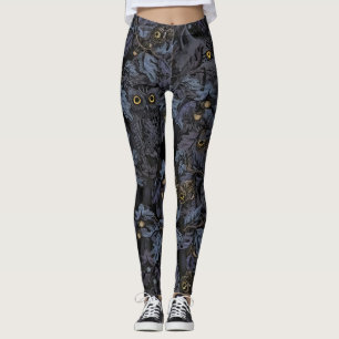 Owl lynx leaf night design leggings