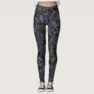 Owl lynx leaf night design leggings