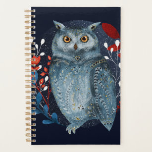 Owl Magical Floral Folk Art Watercolor Painting Planner