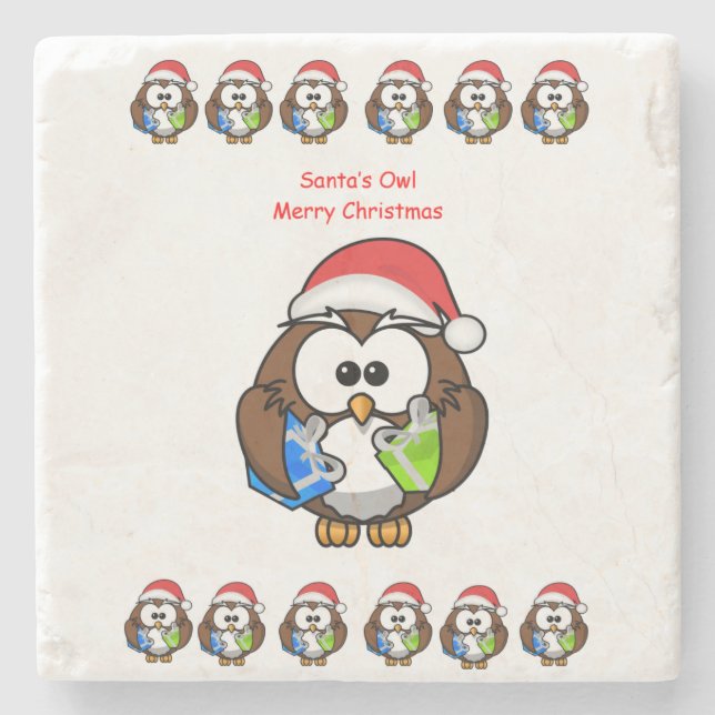 Owl Marble Stone Coaster Christmas (Front)