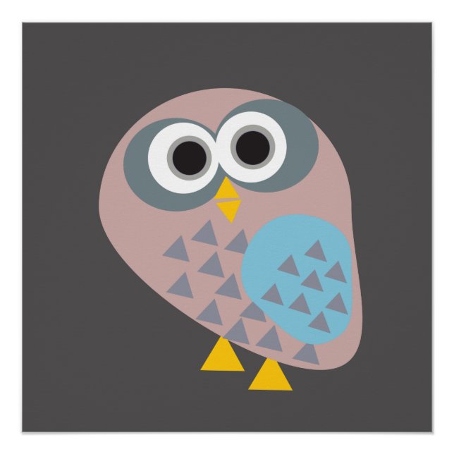 Owl mauve grey blue poster (Front)
