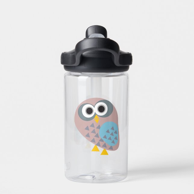 Owl mauve grey blue water bottle (Back)