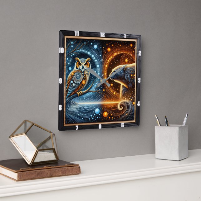 Owl Meets The Strength Of A Polar Bear Square Wall Clock (Office)