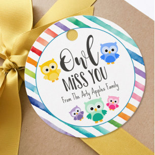 owl miss you teacher appreciation farewell gift favour tags