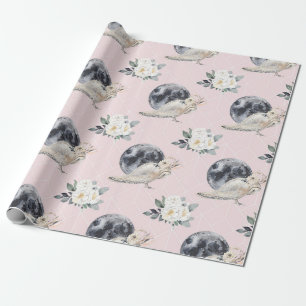 Owl Moon And Flowers Wrapping Paper